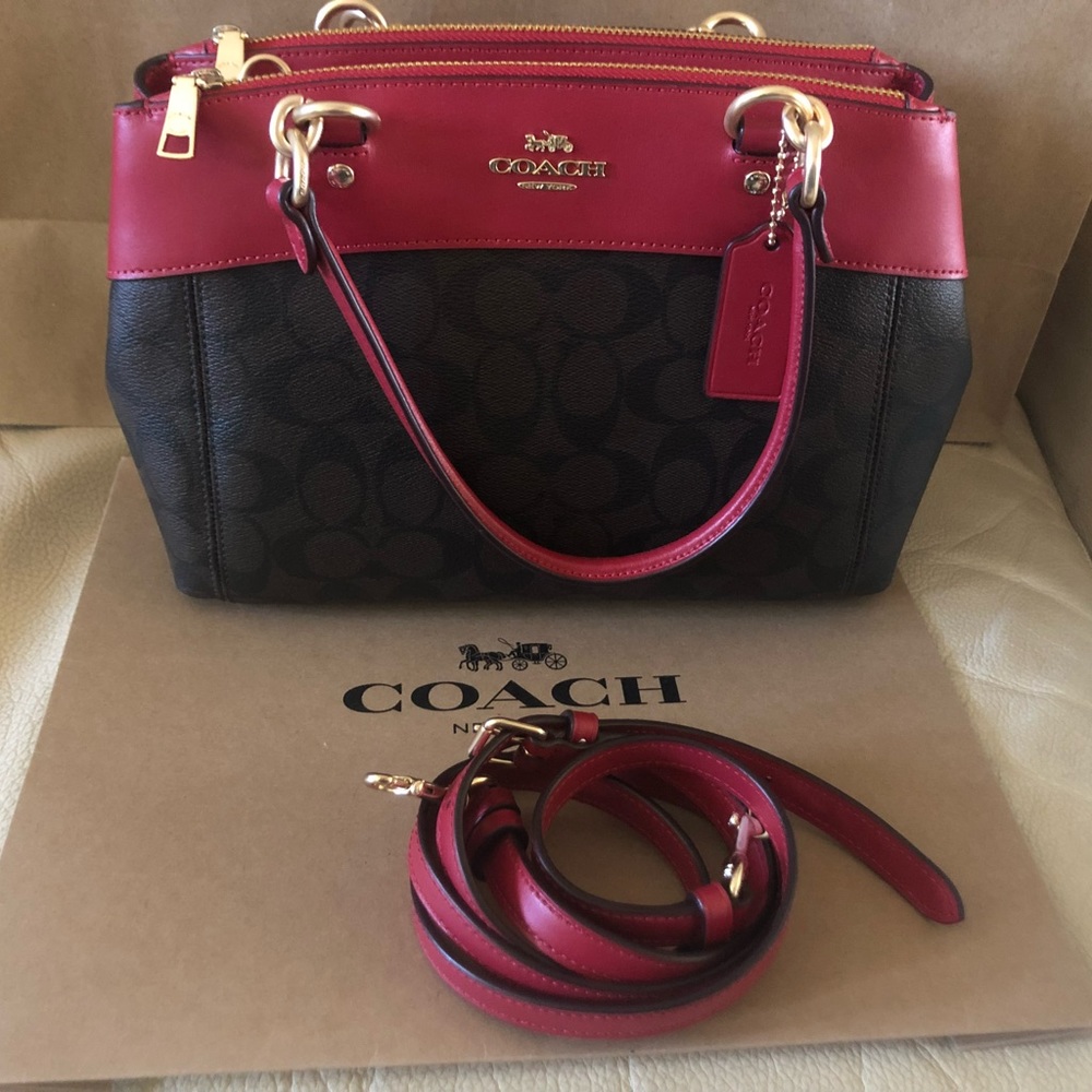 Coach red and brown with signature logo